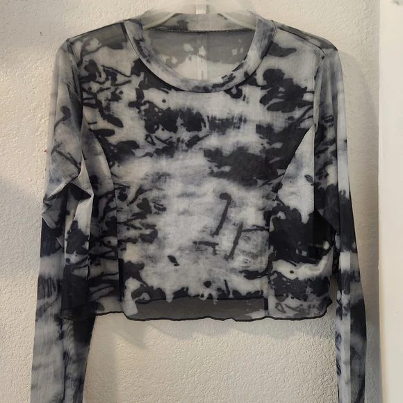 Women's Sheer Black And White Long Sleeve Top Alt Y2K Dollskill - Picture 2 of 3